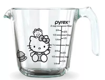 NEW Pyrex HELLO KITTY 2 Cup Clear MEASURING CUP - BLACK LETTERING - Adorable! • $15