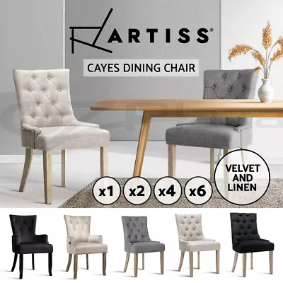 Artiss Dining Chairs Fabric French Provincial Chair Wooden Kitchen Cafe X1/2/4/6 • $220.95