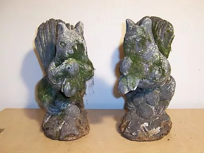 One Vintage Weathered Worn Mossy Concrete Squirrel Garden Statue 2 Available • $149.99