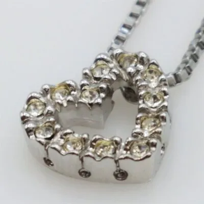 $9.99 • Buy Nadri Silver Tone Glass Necklace Pendant Heart Signed 16in