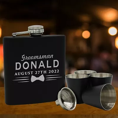 Personalized Groomsmen Black Flask Gift Set • $19.99