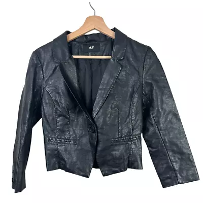 H&M Cropped Crop Faux Leather Jacket Blazer 6 M Medium  • $23.99
