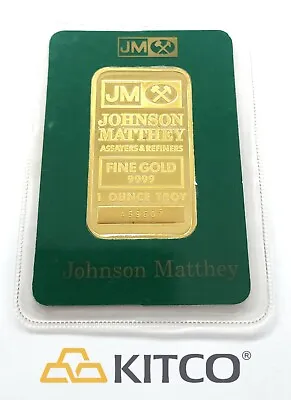 Vintage Johnson Matthey 1 Oz Fine Gold Minted Bar 9999 Green Assay Card #A 59507 • $2600