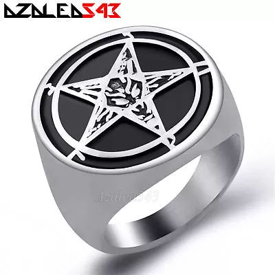 Men's Baphomet GOAT PENTAGRAM Devil Demon Satanic Silver Stainless Steel Ring  • $9.99