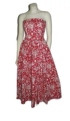 Vintage Laura Ashley Strapless Corset Red Floral Dress Cottagecore Garden Party • $115.94
