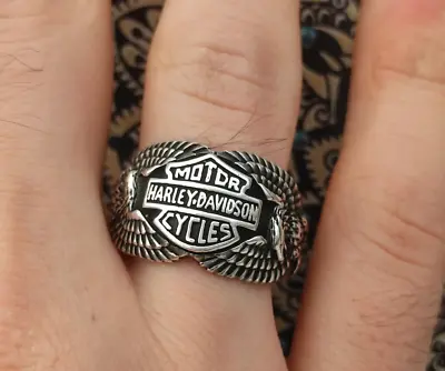 Harley Davidson Ring Bike Motorcycle Solid Eagle Wings 925 Sterling Silver Ring • $87.74