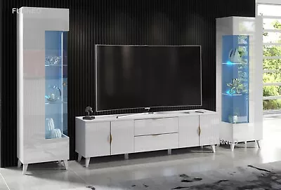 TV Unit White High Gloss &Matt Living Room Set Stand Display Cabinets LED Lights • £219.90