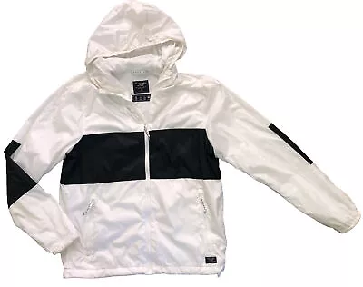 Abercrombie & Fitch Packable White Green Hooded Zip Windbreaker Jacket Men's M • $30