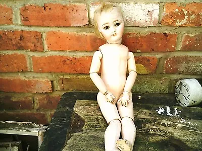 £28 • Buy ANTIQUE ARTICULATED  DOLL  TLC POORLY   Bisque Headed With Sleeping Brown Eyes  