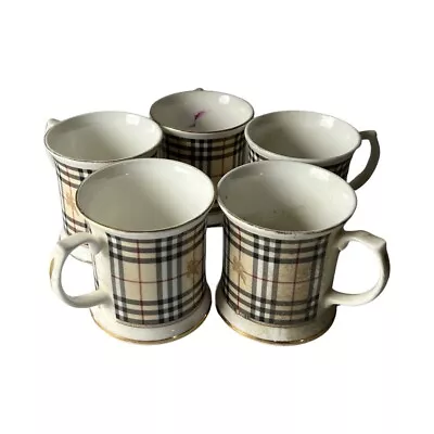 Burberry Mug Set Vintage Haymarket Pattern X 5 Fine Bone China Made In London • £100