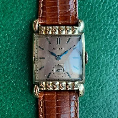 Vintage Clinton Salmon Dial Swiss 17 Jewels Art Deco Wristwatch • $129