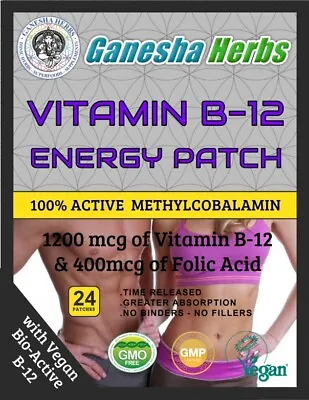 VITAMIN B12 ENERGY 24 PATCHES W/ Folic Acid  2+ Month Supply • £11.69