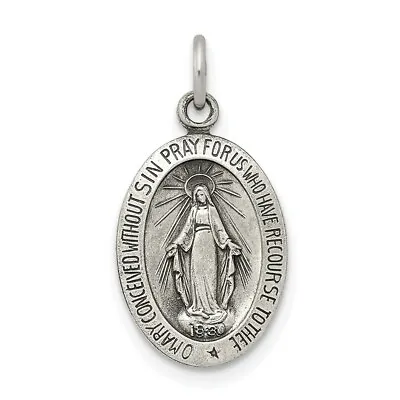 Sterling Silver Antiqued Miraculous Mary Oval Medal Charm Pendant 0.79 Inch • $19.52