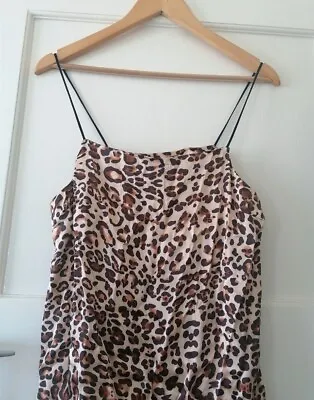 £7 • Buy TOPSHOP Leopard Print Brown Mini Satin Cami Dress, Size 12 (Petite)