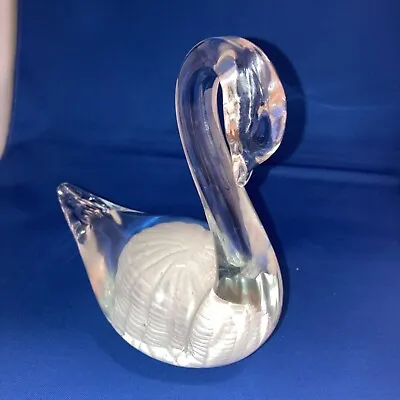 Vintage Marcolin Clear & White Art Glass Swan Figurine Signed Made In Sweden • $44.99