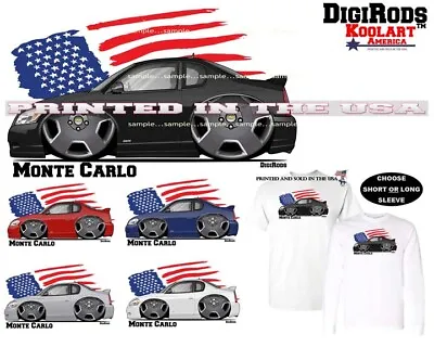Chevrolet Chevy Monte Carlo USA Flag DigiRods / Koolart Cartoon Car Art T Shirt • $22.95