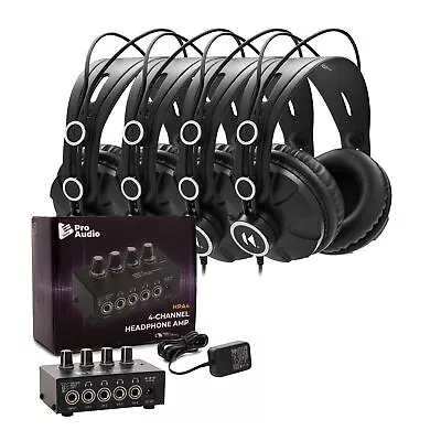 Knox Gear Studio Monitor Headphones (4-Pack) With 4-Channel Headphone Amplifier • $119.99