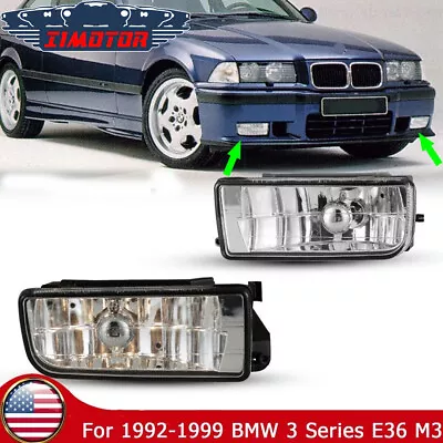 For BMW E36 1992-1998 Clear Lens Pair Bumper Fog Lights Front Lamps W/Bulbs • $34.99