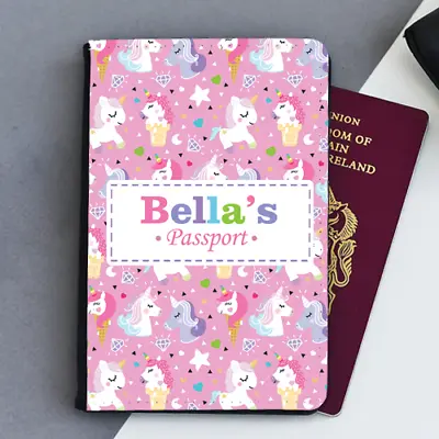 £9.99 • Buy Personalised Custom Unicorn Ice Cream Girls Kids Childrens Passport Holder Cover