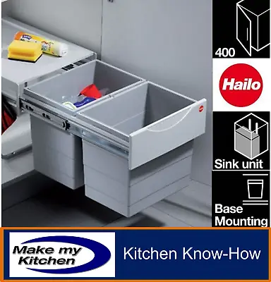 Hailo 36ltr Space Saving Tandem Recycling Waste Bin For 400mm Kitchen Unit • £154.99