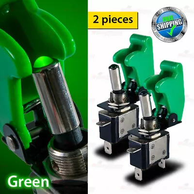 2x SOLID Colour Missile Cover 12V GREEN LED Light Toggle Race 3 Pin Switch SPST • $14.80