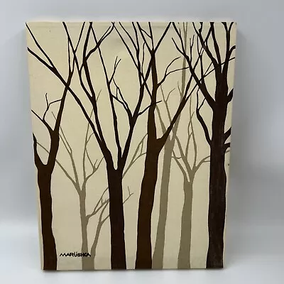 MARUSHKA Textile Fabric Screen Print Tan Brown Forest Trees 14x11 • $60