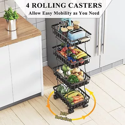 US 4Tier Fruit Vegetable Basket Bins KitchenStorage CartOrganizer Utility Cart • $53.19