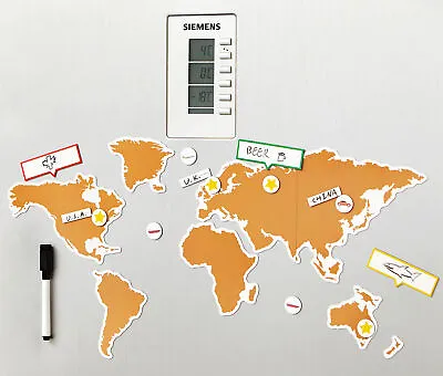 Magnetic World Map With Dry Wipe Set Fridge Freezer Magnet Travel Planner 58pcs • £2.99