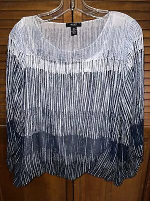 Alfani Petite PL Blouson Top-Blue Stripe-SemiSheer WithCami-Medieval Sleeve-NWOT • $14.95