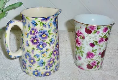 Royal Winton Style Chintz Vintage Pansy/Viola Jug & Free Damaged Rose Tumbler • $11.50