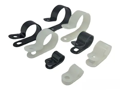 Black & White Nylon Plastic P Clips - Fasteners For Cable Tidy & Tubing • £3.99