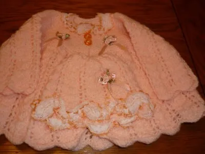 Handknitted Baby Girl Cardigan And Hat • £6.50