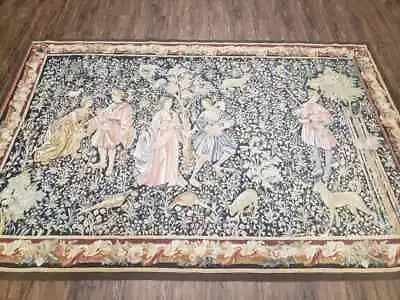 Vintage European Large Tapestry 5.4 X 7.11 Handmade Aubusson Weave Courtship Wow • $1998.50