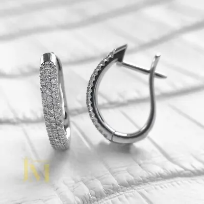 Moissanite Hoop Earrings Solid 14K White Gold 3 Carat Round Cut For Women VVS1 • $237.51