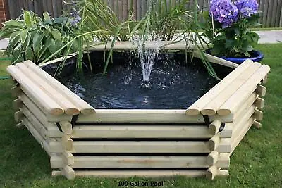 Norlog 100 Gallon Raised Garden Pond Liner & Pump Wooden Water Feature • £373.99