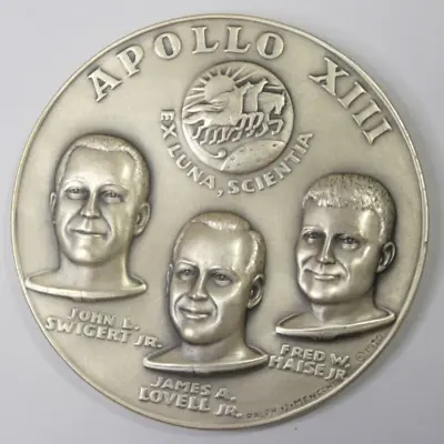 1970 Medallic Art Co Apollo XIII Collectible .999 Fine Silver Medal 63 Mm 146.6g • $189.99