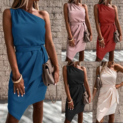 $26.59 • Buy Womens One Shoulder Sleeveless Bodycon Mini Dress Lace Up Party Cocktail Dress
