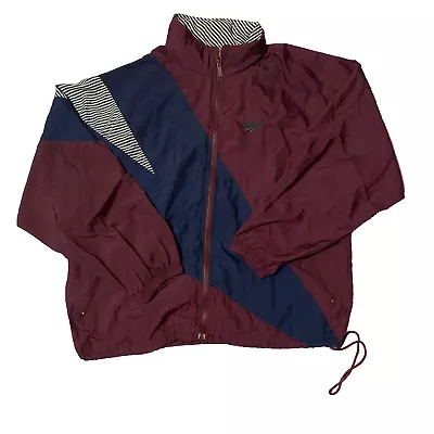 Reebok Track Warm Up Windbreaker Jacket XL Stow Hood Maroon Vintage 90s • $54.99