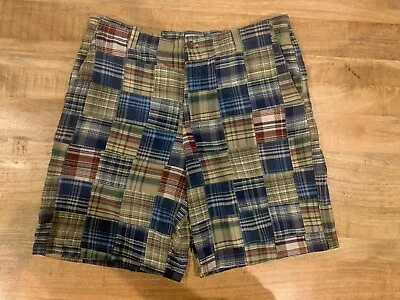 NWT IZOD Antique Wash Madras Flat Front Patchwork Shorts 38 • $19.99