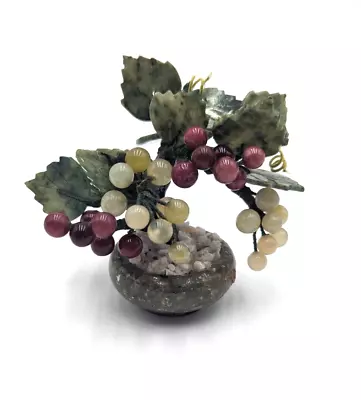 Vintage Small Carved Bonsai Berries Jade And Stone Tree • $29.99