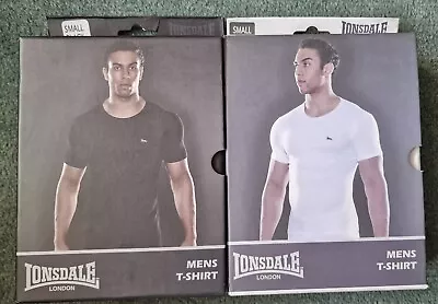 LONSDALE T Shirt Mens BOXED SMART CASUAL TEE BLACK WHITE Short Sleeves UK BNWT • £9.99