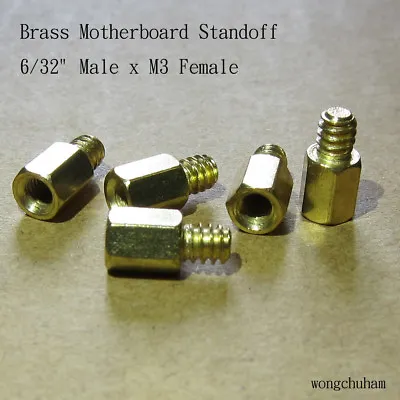 Brass Motherboard Standoff 6/32 Male X M3 Female - 25 Pcs • $3.99
