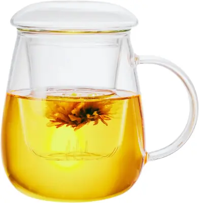 Glass Tea Cup With Infuser And Lid Steeping Mug With Removable Strainer And Lid • $9.40