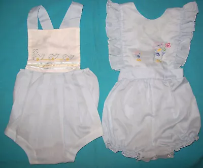 BOY & GIRL 24 Mths. PRECIOUS VINTAGE ~CHERUBS Of New York~ EMBROIDERED SUNSUITS • $32.50