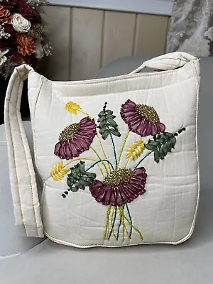 Vintage Art Deco Big Beaded Flowers Floral Hand Bag Purse Embroidered • $26.99