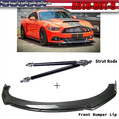 For Ford Mustang Front Bumper Lip Splitter Spoiler Carbon Fiber + Strut Rods • $69.99