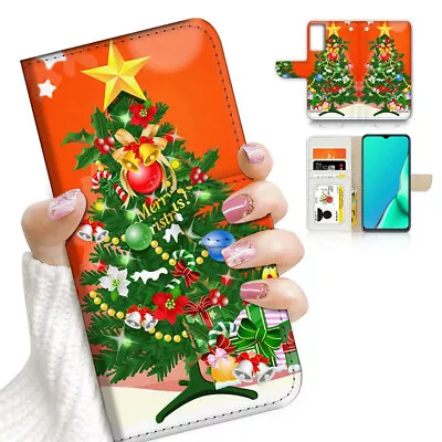 $13.99 • Buy ( For Oppo A57 / A57S ) Wallet Flip Case Cover AJ23493 Christmas Tree