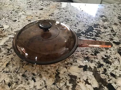 Corning Amber Vision Ware  From France 10” Glass Frying Pan With Lid Very Rare • $9.95