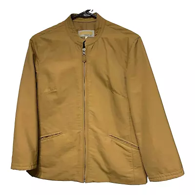 Leeb Da Creative Womens Jacket Bomber Tan Crewneck Vintage Zip Collarless M • $15