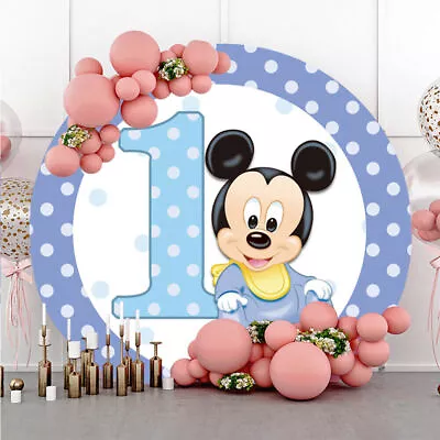 Round Mickey Mouse Backdrop 1st Baby Happy Birthday Photo Background Banner • $28.55